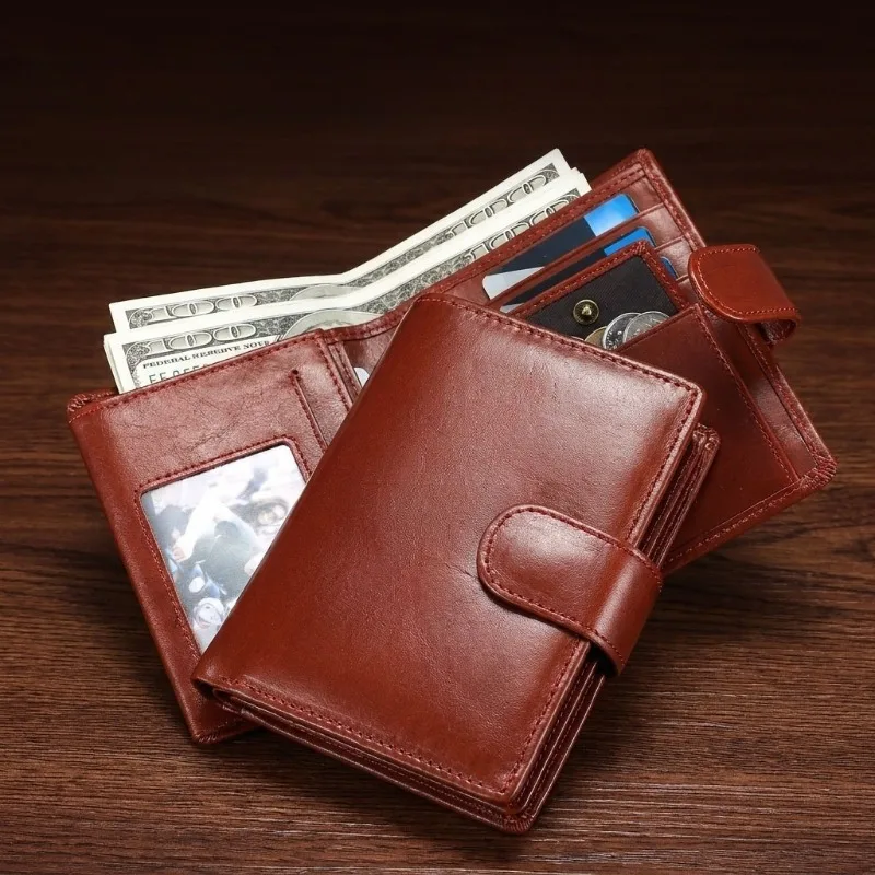 Genuine Leather Wallet Casual Vintage Card Holder Large-Capacity Coin Purse RFID-Protected Short-Style Wallet