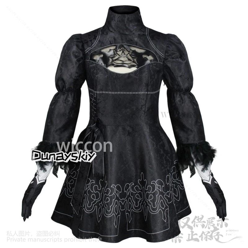 Nier Automata Anime Gioco Yorha 2B Cosplay Goth Costume Lolita Abito nero Parrucca per ragazze Halloween Festa di Natale Cos Personalizzato