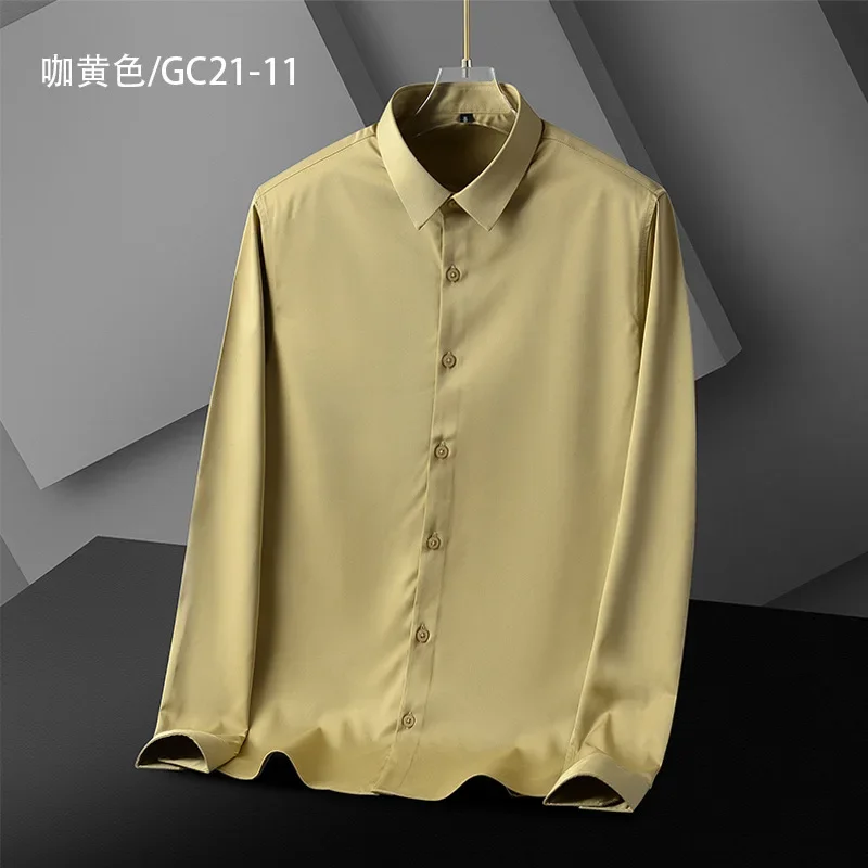 Long-sleeved shirt for men Korean style slim fit solid color men's anti-wrinkle no-iron youth shirt