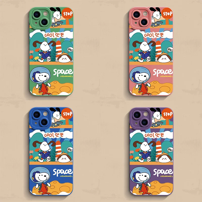 Силиконовый чехол для телефона Kawaii Snoopy для IPhone 16, 15, 14, 13, 12, 11 Pro Max XR 8 7 Plus, полностью противоударный мягкий чехол-бампер с рисунком
