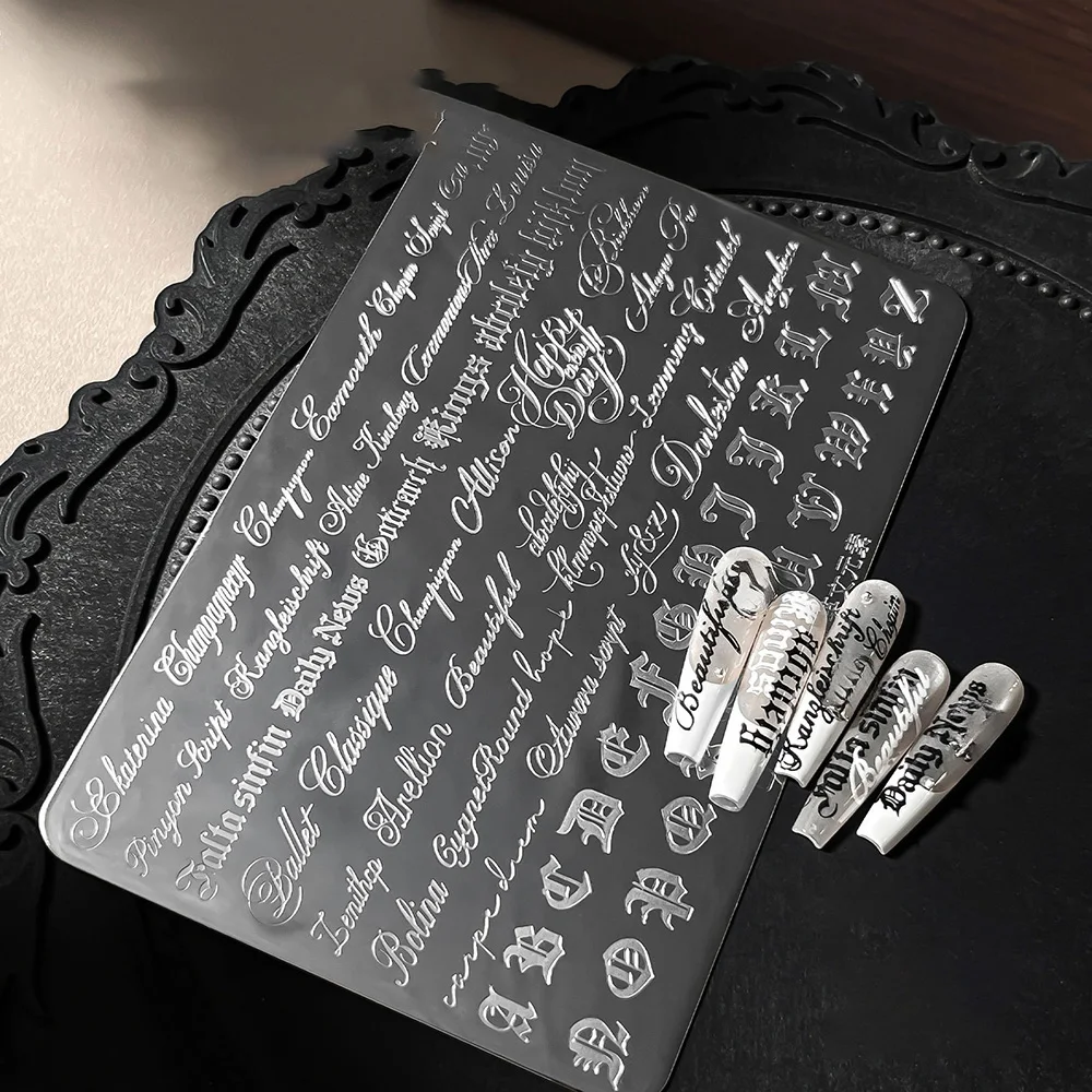 Gothic Cursive Letters Nail Art Stamping Plate Retro English Text Transfer Template Stainless Steel Manicure Stencil Lace Letter