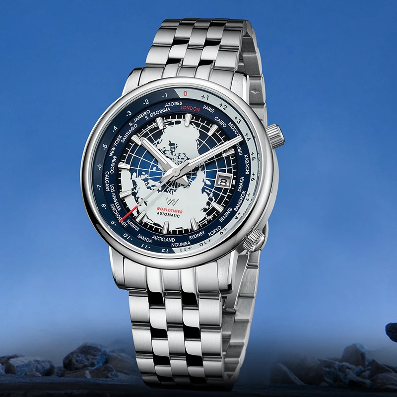 WM Watch Japanese Mechanical Men’s Watch with High-Quality Sapphire Crystal, World Time, Authentic Brand Welly,  men Watch-WM057