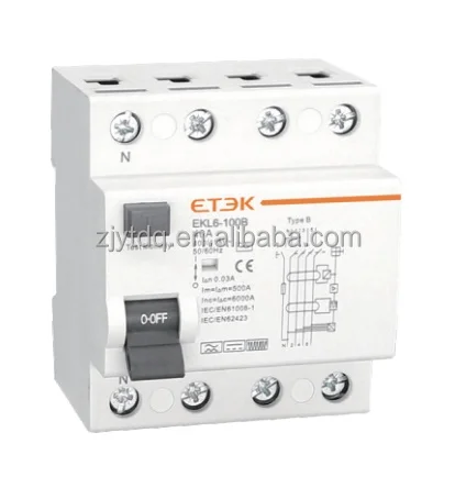 ETEK  EKL6-100B TUV CE approved 10KA 3P+N 40A 30mA  Type B RCCB RCD ELCB