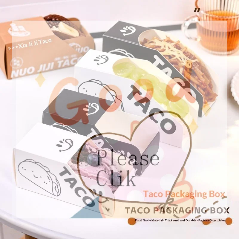 50/100Pcs Taco Paper Packaging Box Disposable Paper Holder For Sandwich Hot Dog Burger Takeaway Fast Food Restaurant Party Use