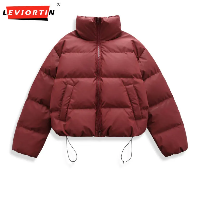 

American fashion brand men's/women's versatile cold resistant leather solid color 90 white duck down stand up collar down jacket