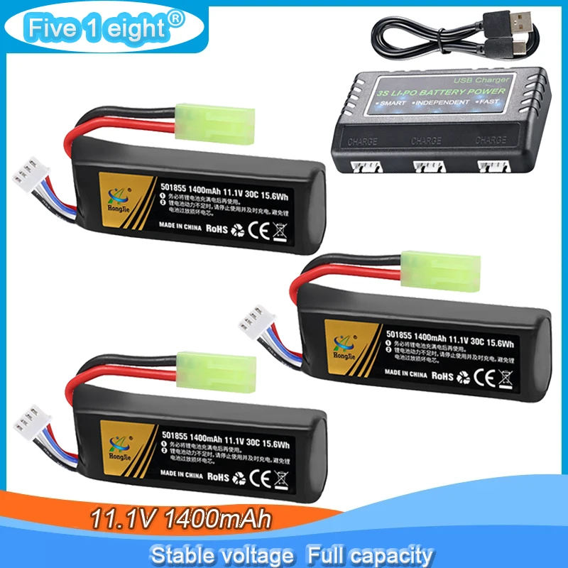 11.1V 1400mAh 30C Rechargeable Lipo Battery drone with Mini Tamiya Plug for Airsoft water Guns Airsoft Rifle Model splatrball