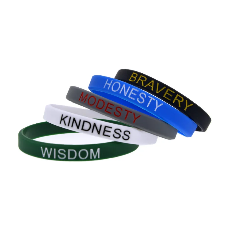 1 PC Inspirational Silicone Rubber Wristband Honesty Bravery Modesty Kindness Wisdom