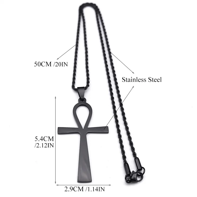 Ankh Kreuz Schlüssel des Lebens Halskette für Frauen Männer Edelstahl Silber Farbe Ägyptischen Schutz Halsketten Schmuck N6226S02 – Detail 3