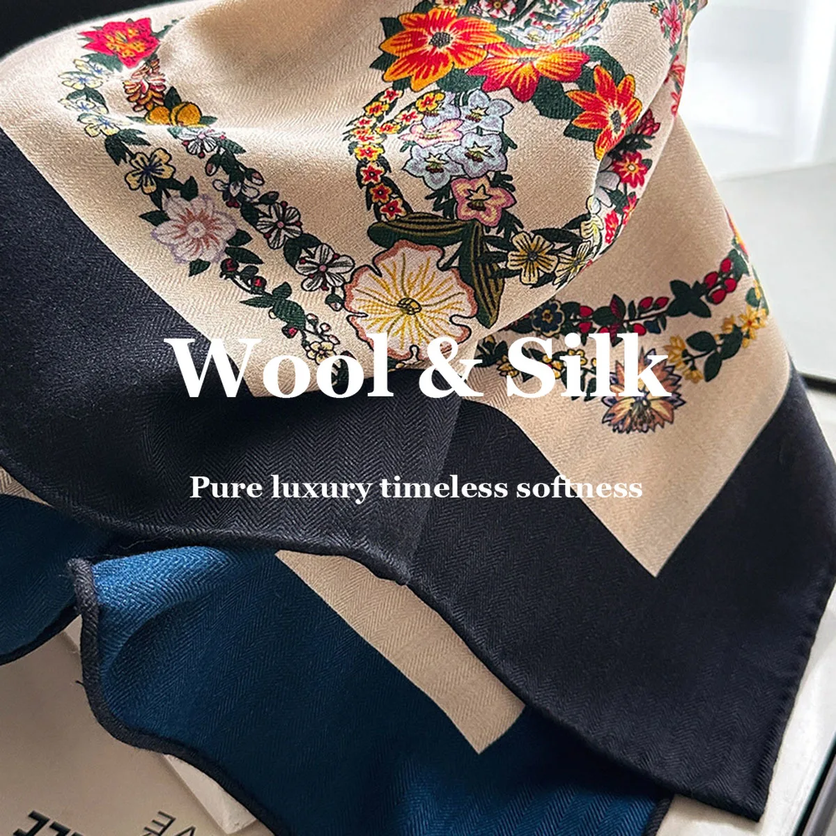 

82% Wool 18% Real Silk Scarf Print Neckerchief Hairband Square Scarves Hijab for Head Hair Shawl Wrap Pashmina Poncho Bandana