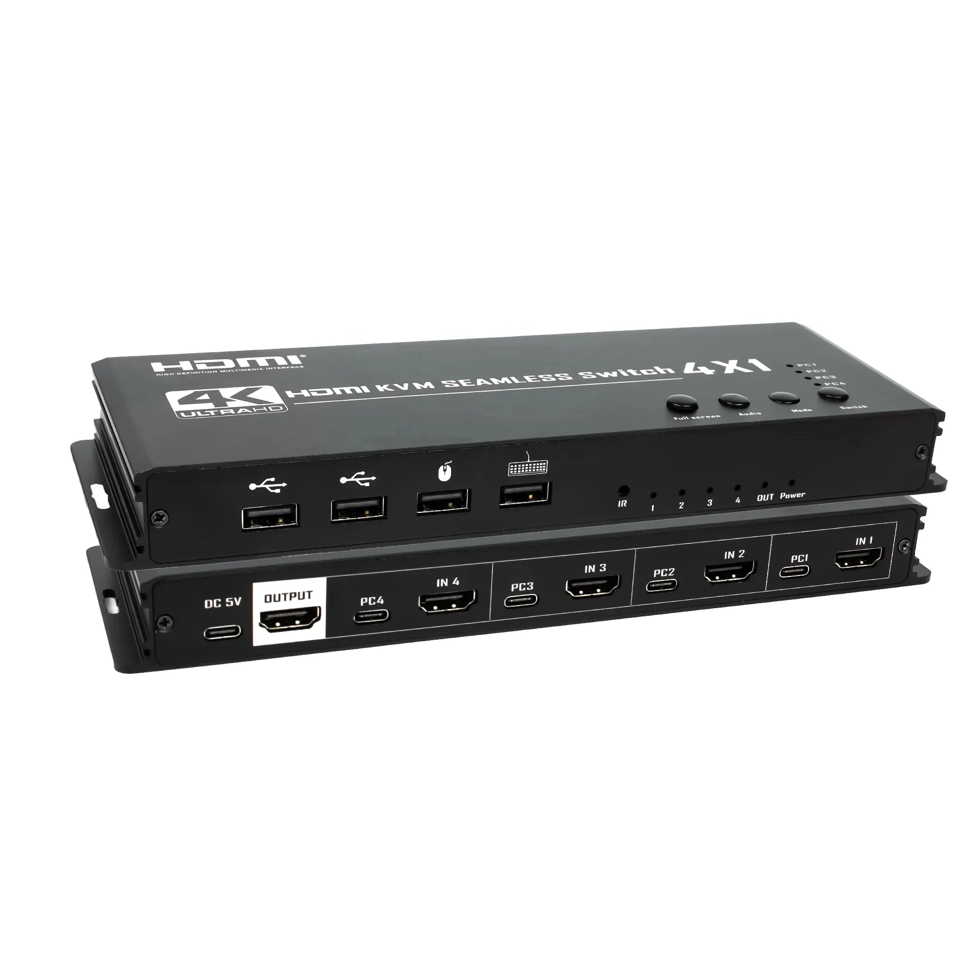 

4-портовый HDMI 1.4 KVM-переключатель 4x1, мультивьювер 4K@30Гц, видеоконвертер 4 входа 1 выход, синхронизация перемещения мыши, ИК-пульт, корпус из алюминиевого сплава