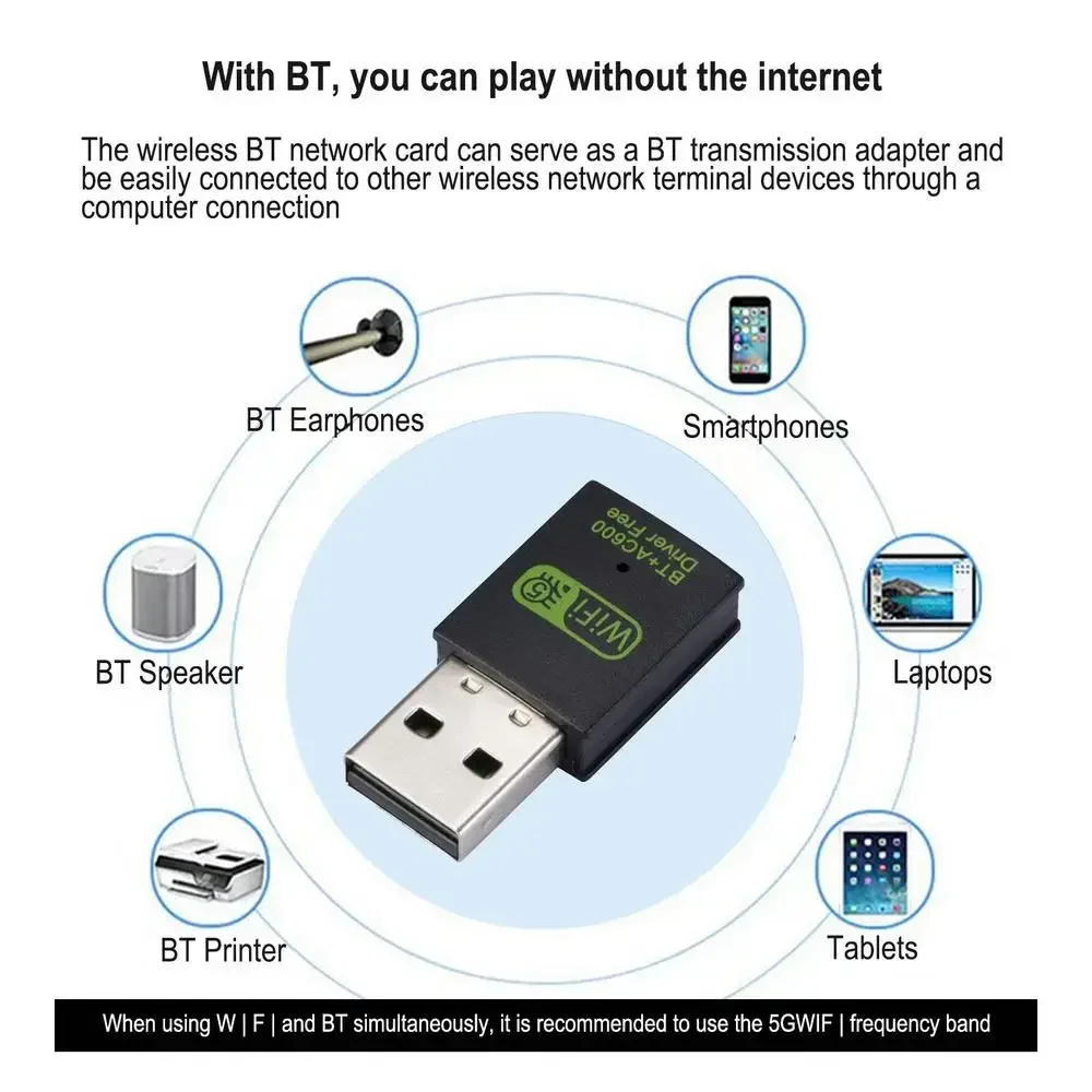 ไดรฟ์การ์ดเครือข่ายไร้สายแบบ Dual-Band 600M ตัวรับคอมพิวเตอร์ความเร็วสูง 5G ฟรี