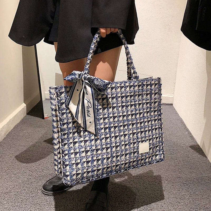 Large Capacity Women\'s Handbag Fashion Plaid Square Tote Bag Daily Travel Versatile Temperament Bag Work Commuter Bag