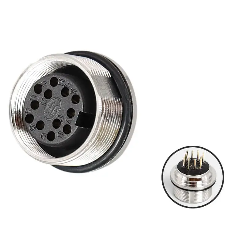 M16 Female Connector 12Pin Straight Waterproof Front Socket Panel Mount for Solder PCB Unshield