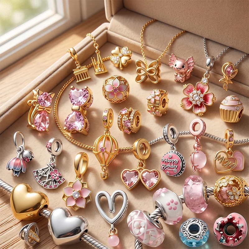 Popular Flower Heart Butterfly Charms Beads For Bracelet Necklace Jewelry Making DIY  Sparkling Accessories For Women Girl Gifts