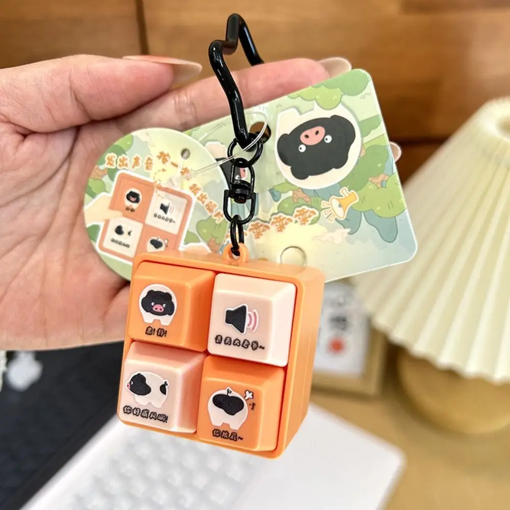 4-Button Keychain Smooth Polished Edges Lightweight Figure Keychain Wooden Material Compact Portable Size Press Button