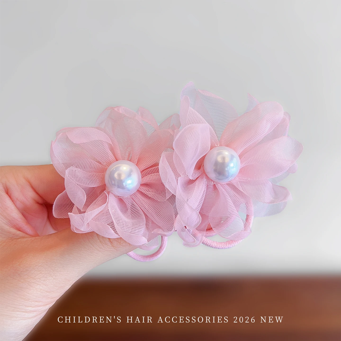 2026 Neue koreanische 2er-Set Blumen-Haargummis für Mädchen – Hochelastische, schmerzfreie Haargummis für Pferdeschwänze, Baby- und Kleinkind-Haargummis mit Perlen – Detail 1
