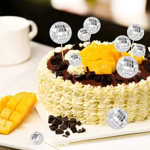 ديكور كعكة الكرة المرآة ، الرقص الرجعية ، توبر الفضي الذهبي ، حفلة عيد ميلاد ، لوازم النادي ، 70 ، 80 أفضل 11 كعكا عمره 70 عاما - No7