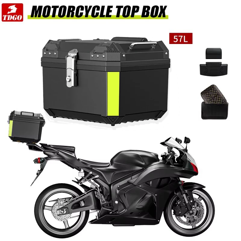 57L Motorcycle Tail Box Top Case Lockable Luggage Helmet Storage Rear Tour Box With Reflective Design Waterproof Storage Carrier