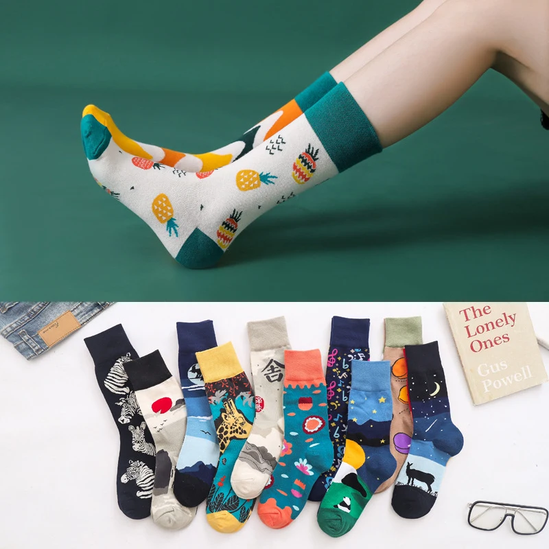 2022 men's and women's stockings cartoon street personality European and American version cotton socks couple socks