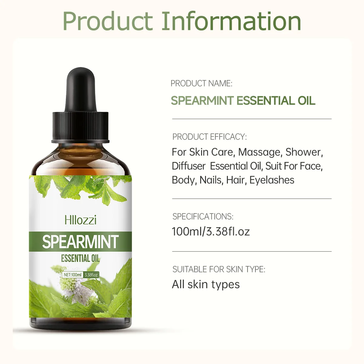 Spearmint essential oil can be used in skincare, bath, face, hair and eyelashes and is suitable for all skin types.