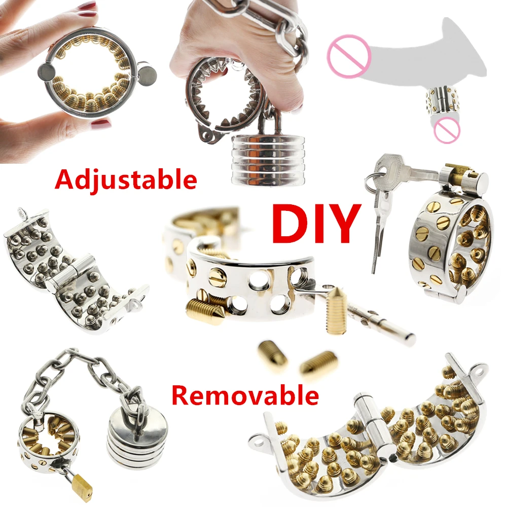 

New CBT Toys For Men Testicles Metal Ball Stretcher Weight Cock Ring Removable Massage Spikes Lock Penis Cock Cage BDSM Sex Shop