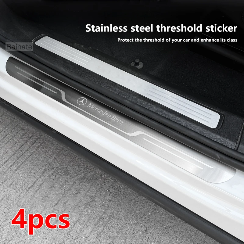 

For Mercedes-Benz A B C E Class A35 A45 C43 C63 CLA GLA GLC, Car Stainless Steel Threshold Strip Foot Pedal Protective Sticker