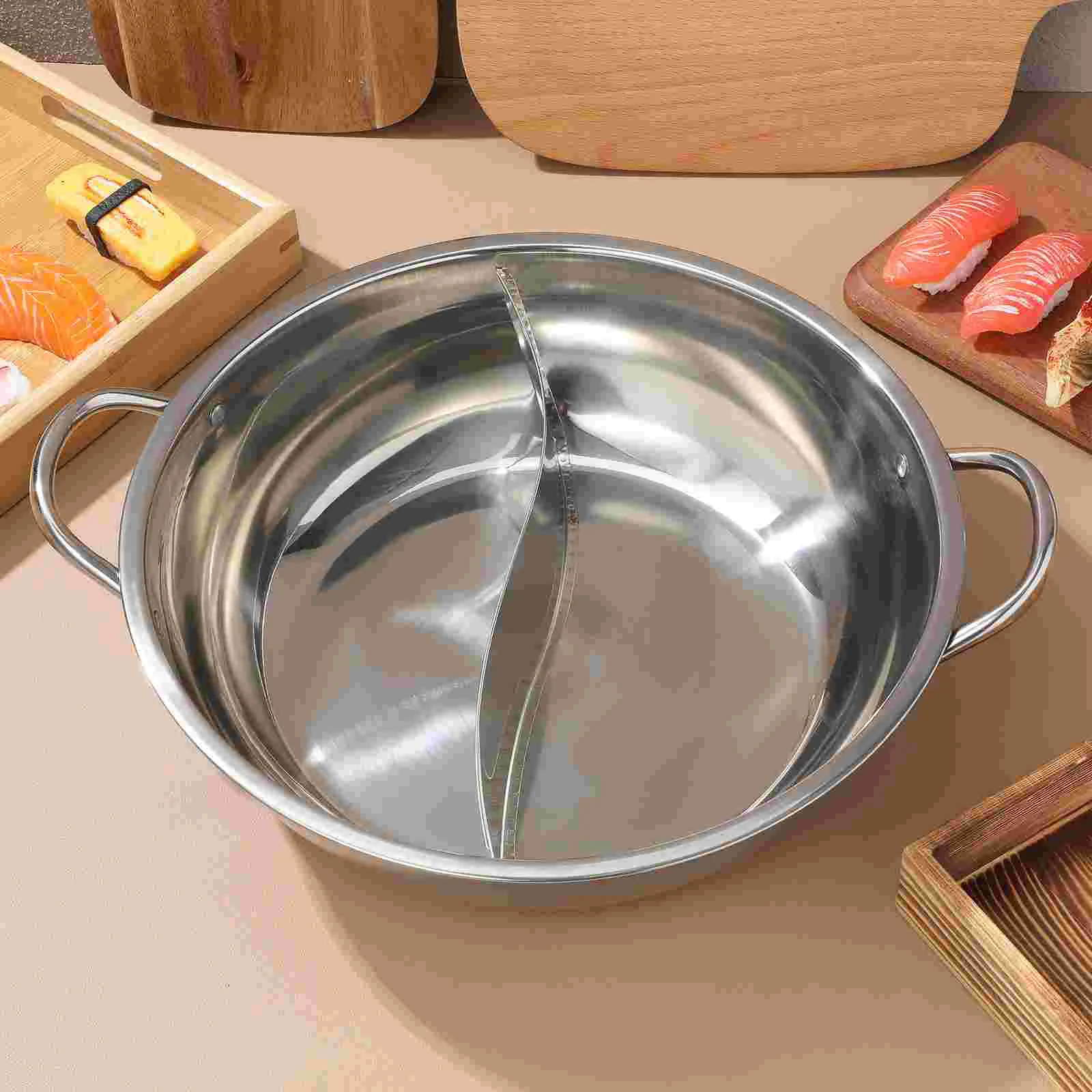 Stainless Steel Mandarin Duck Pot Kitchen Hotpot Divided Cooker Wok Griddle Pan with Divider Spaghetti Two-flavor