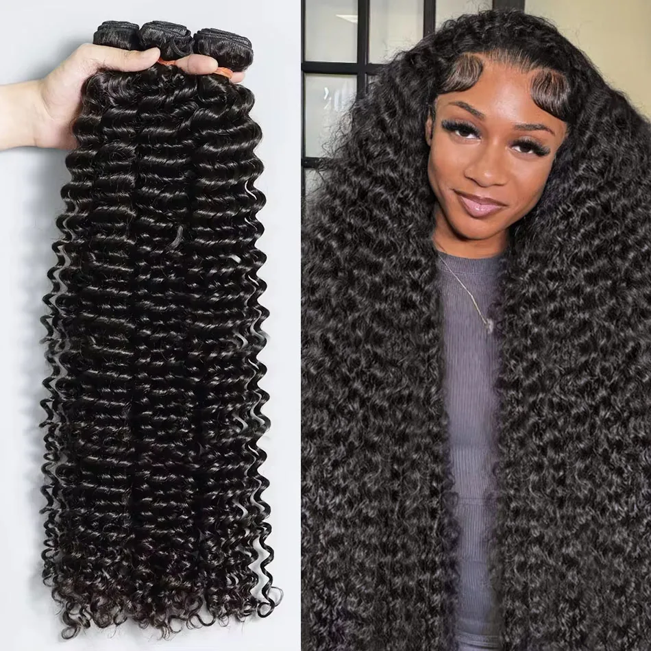 

10-42 дюйма, бразильские пучки человеческих волос с глубокими волнами, вьющиеся пучки, натуральные черные волосы Remy, 100% необработанные двойные наращивания