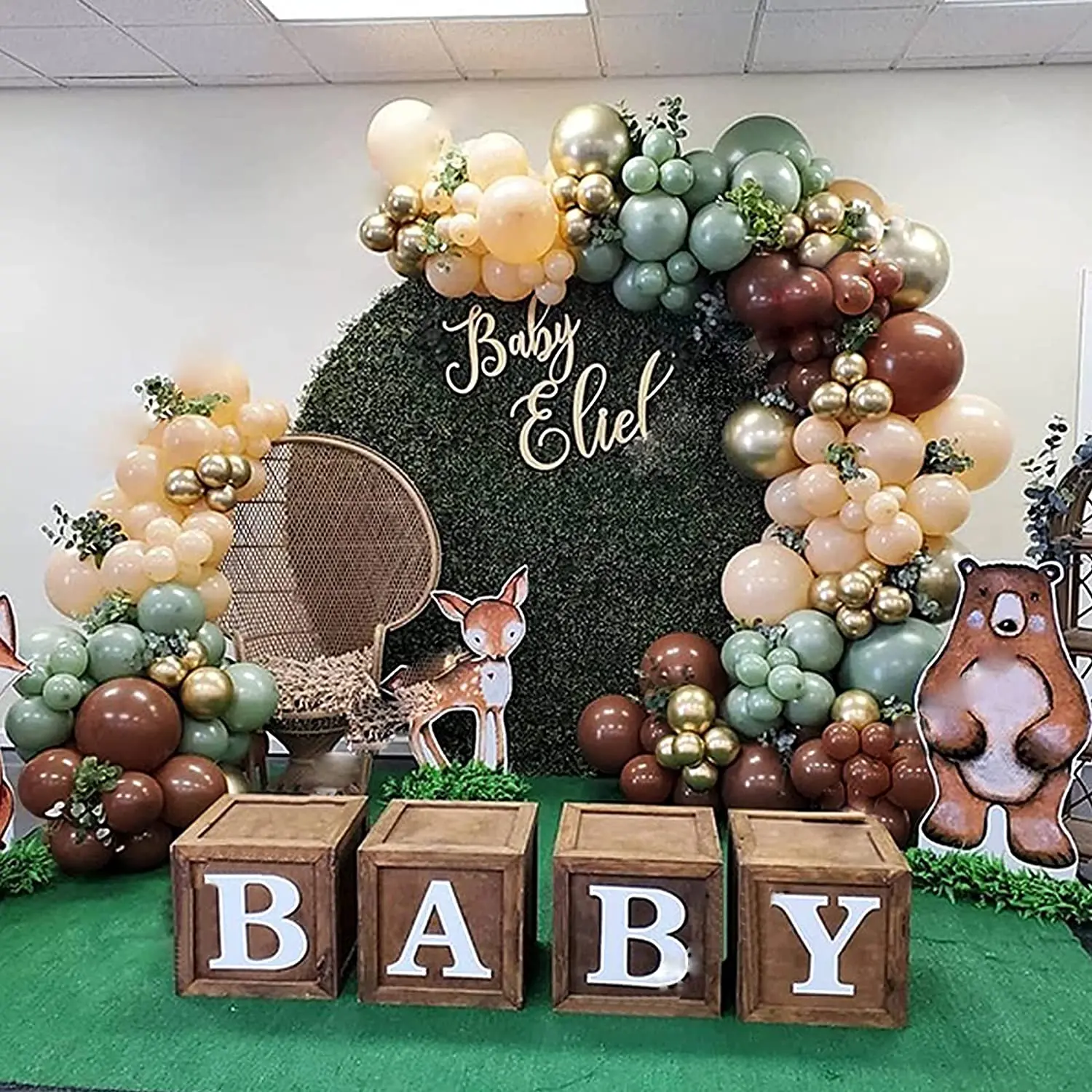 Wood Grain Baby Shower Box Baby Balloon Boxes 26 letters Teddy Bear Baby Shower Birthday Party Decor - view 6