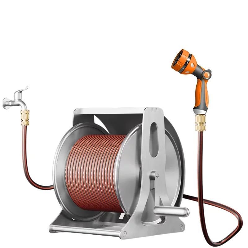 Heavy Duty Wall Mount Retractable Garden Hose Reel 1/2 Inch Kink-free Hose Pro Metal Shaft Flip Cover CNS Standard