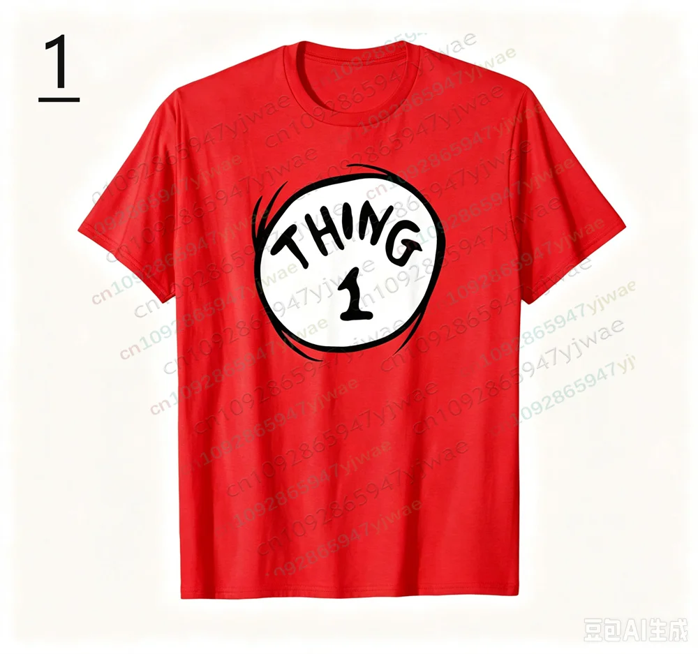 Thing 1 Thing 2 Emblem T-Shirt Cosplay-Kleidung Die Katze mit dem Hut Cartoon-Animations-T-Shirt Sommer Erwachsenen- und Kinder-T-Shirts – Detail 7