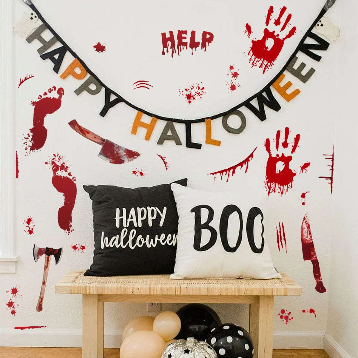 Halloween Stickers Fingerprint Wall Sticker Halloween Horror Adhesive Wall Decals Living Room Bedroom Festival Party Supplies