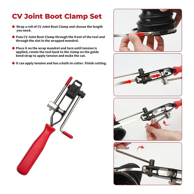 CV Joint Crimp Clamp Plier CV Boot Clamps Car Joint Binding Trunk Axle Clamp Tool Repair Tool With 200 Boot Band Clamps