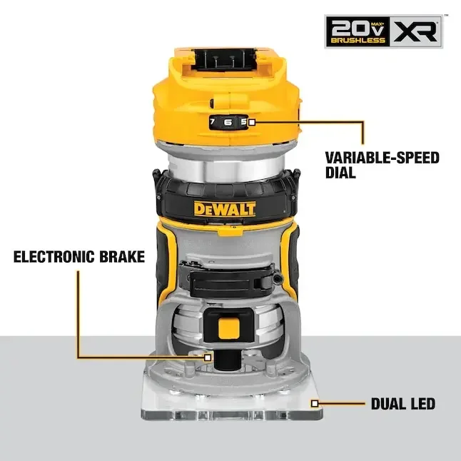 DEWALT DCW600 Brushless Cordless Router Electric Trimmer Depth Adjusting 20V Lithium Power Tools Woodworking Slotting Trimming