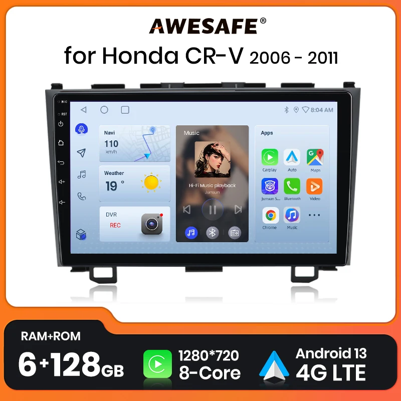 

AWESAFE Беспроводная CarPlay Android 13 радио для Honda CR-V 3 RE CRV 2007 2008 -2011 GPS Навигация стерео автомобильные интеллектуальные системы