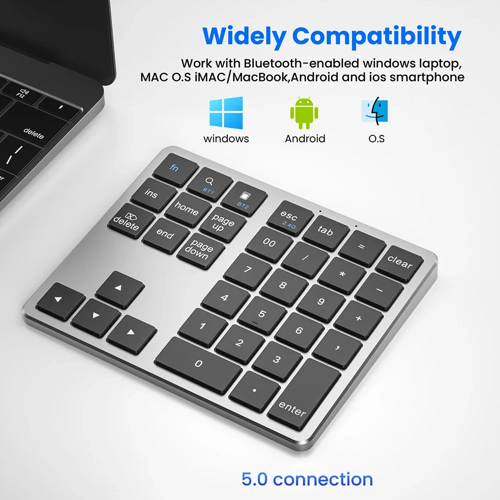 2.4G Wireless Bluetooth-Compatible Numpad ,35 Keys USB Rechargeable  Portable Ultra-thin Numeric Keypad for MacBook Pro/Air