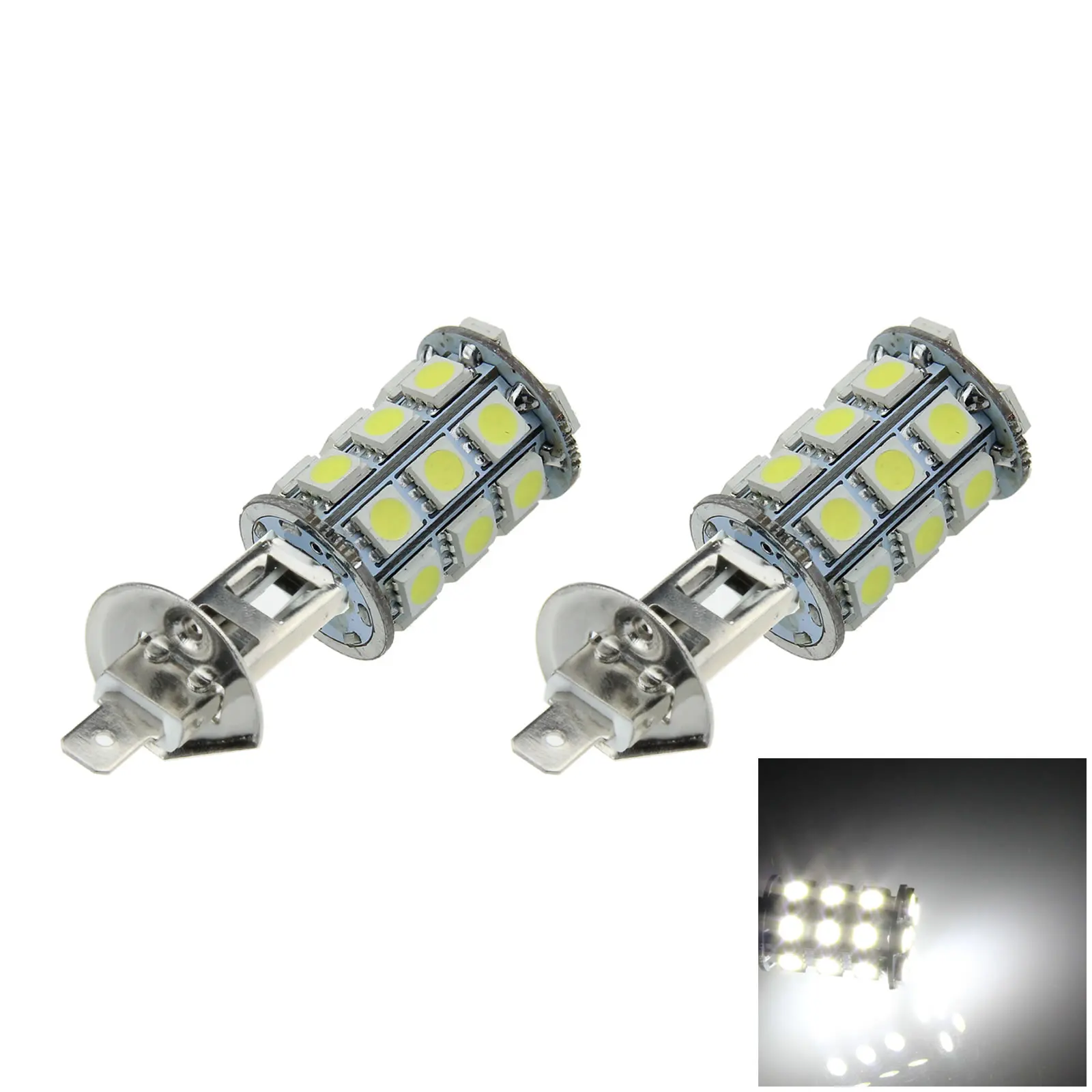 2x White Car H1 Fog Light Exterior Blub 27 Emitters 5050 SMD LED DIN49739 H005-W