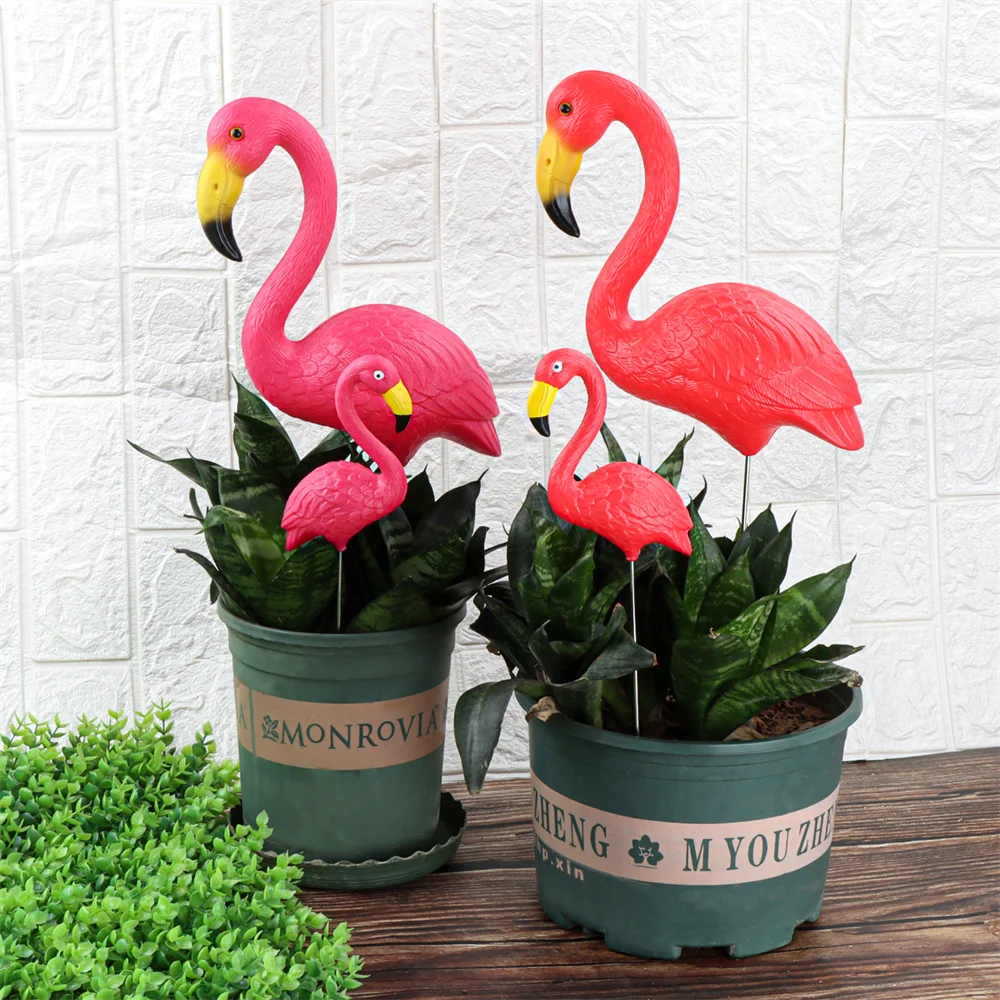 Mini Pink Red Small Plastic Flamingo Yard Decoration Bird Lawn Garden Stake Statue Figurines Ornament Flowerpot Planter