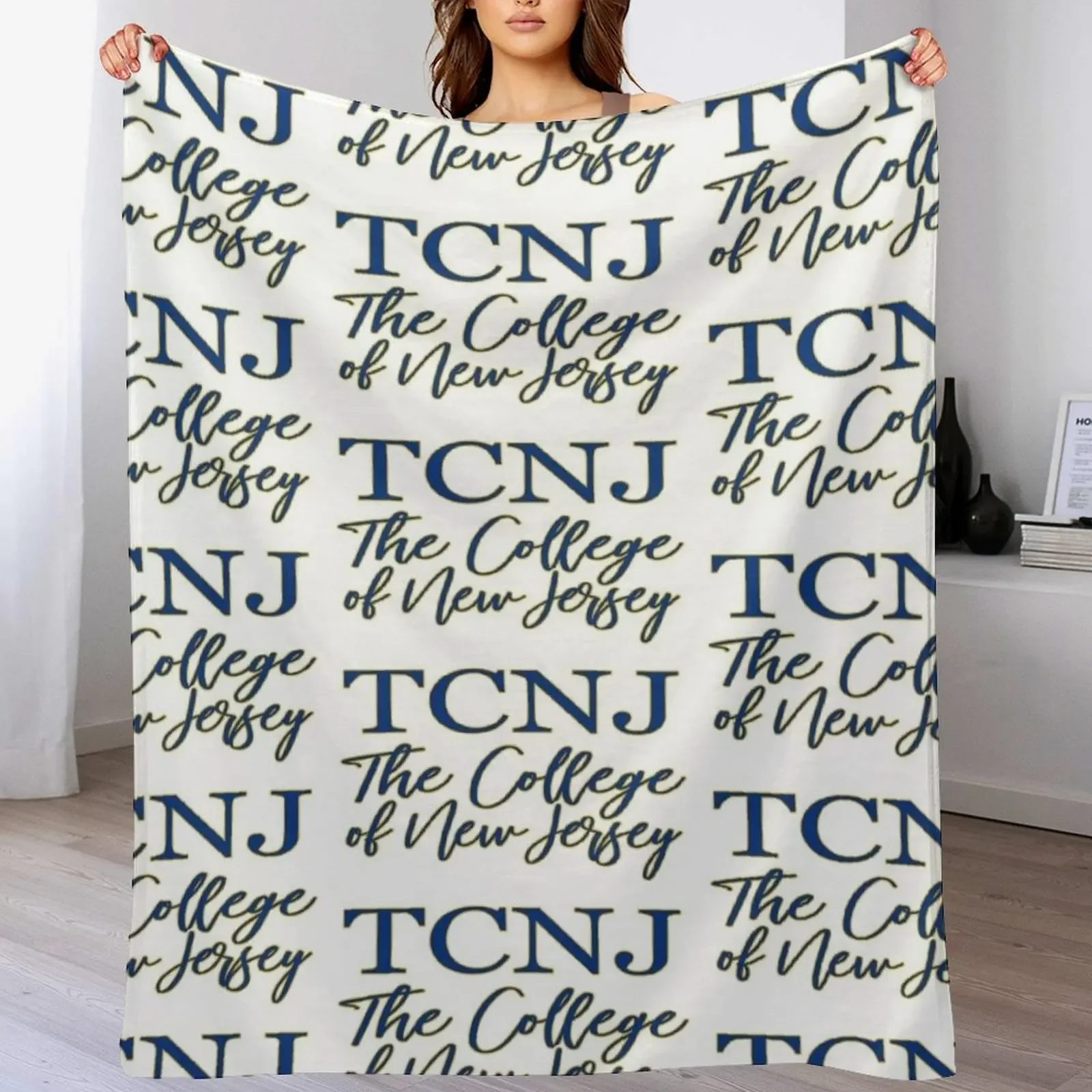 

TCNJ The College of NJ Script Logo Throw Blanket Nap Travel Hairys Plaid Blankets
