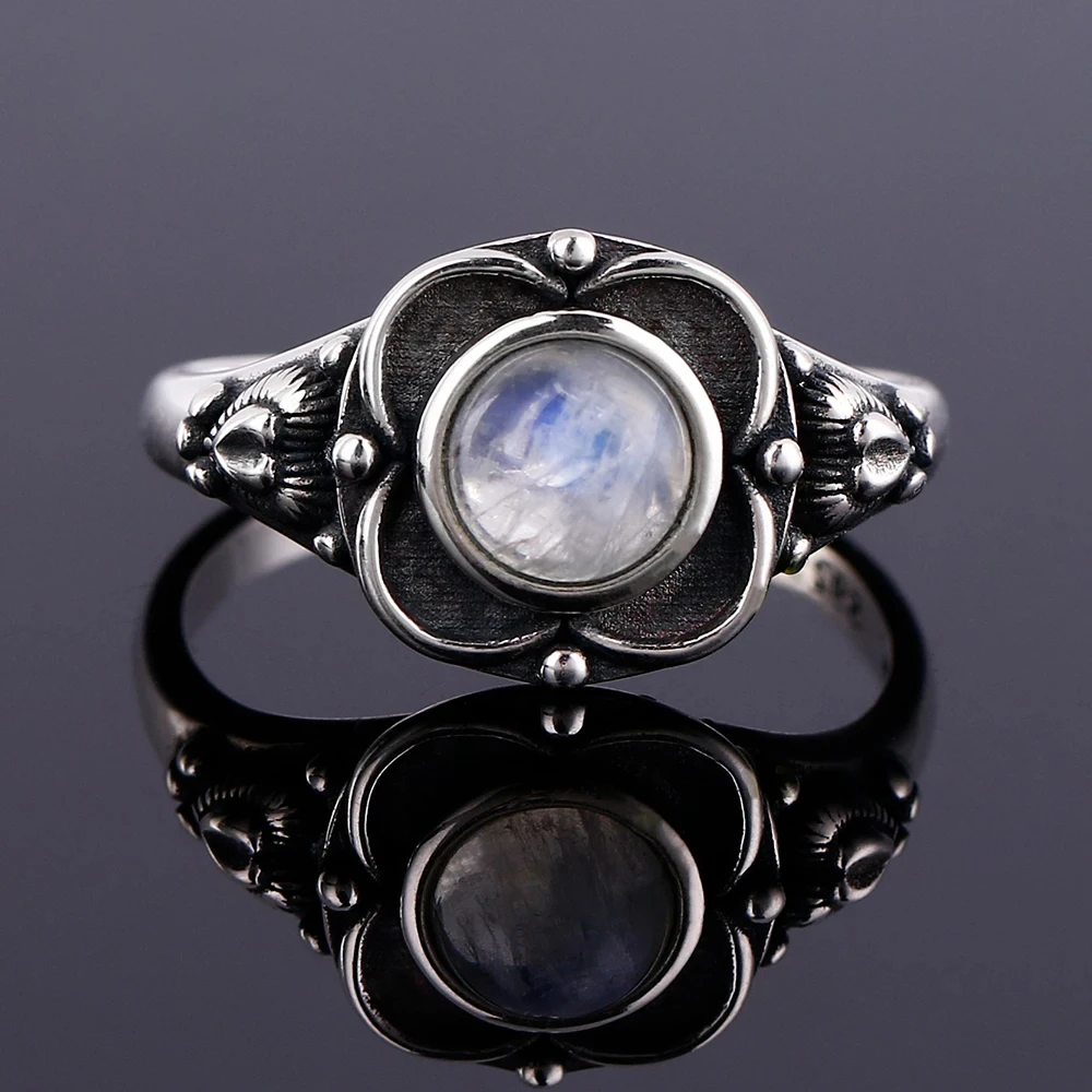 

Natural Moonstone Ring Flower Shape S925 Silver Rings for Women Fine Jewelry Wedding Ring Birthday Gifts