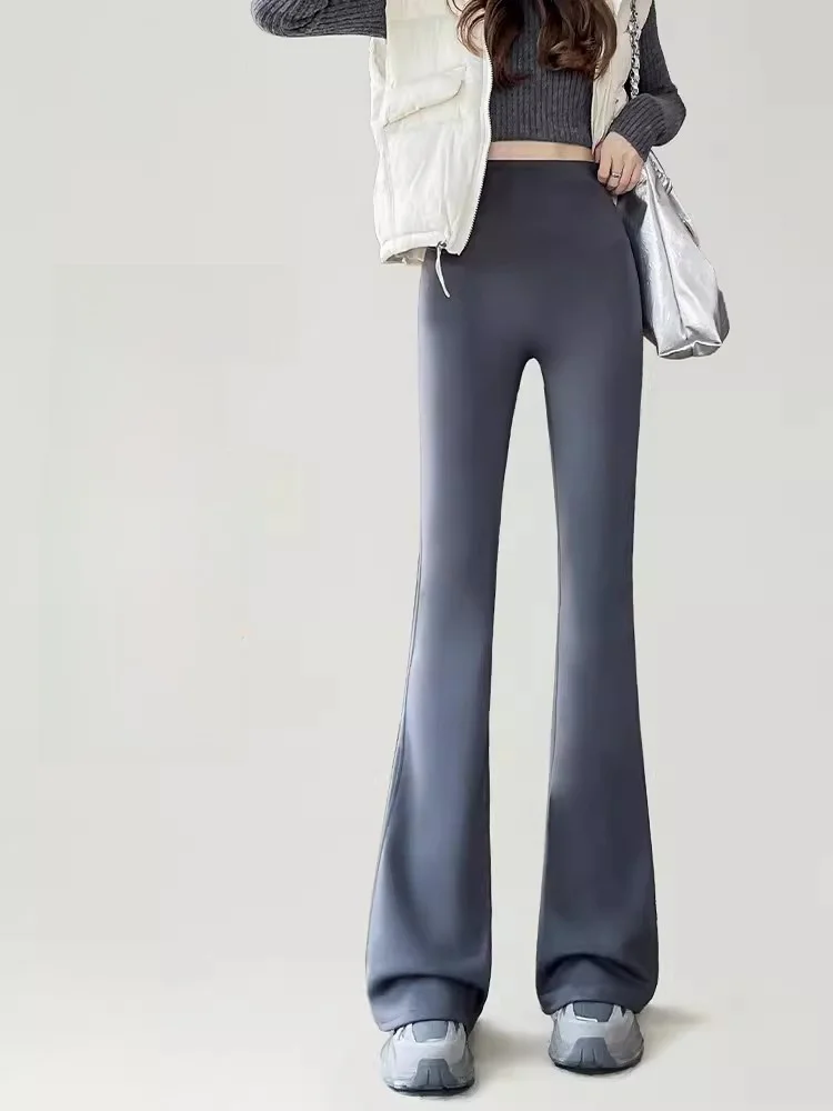 

High Waist Thiened Fce Yoga Pants Women's Outerwear Long arkskin Bell Bot Casual High Rise Tummy Control Bootcut