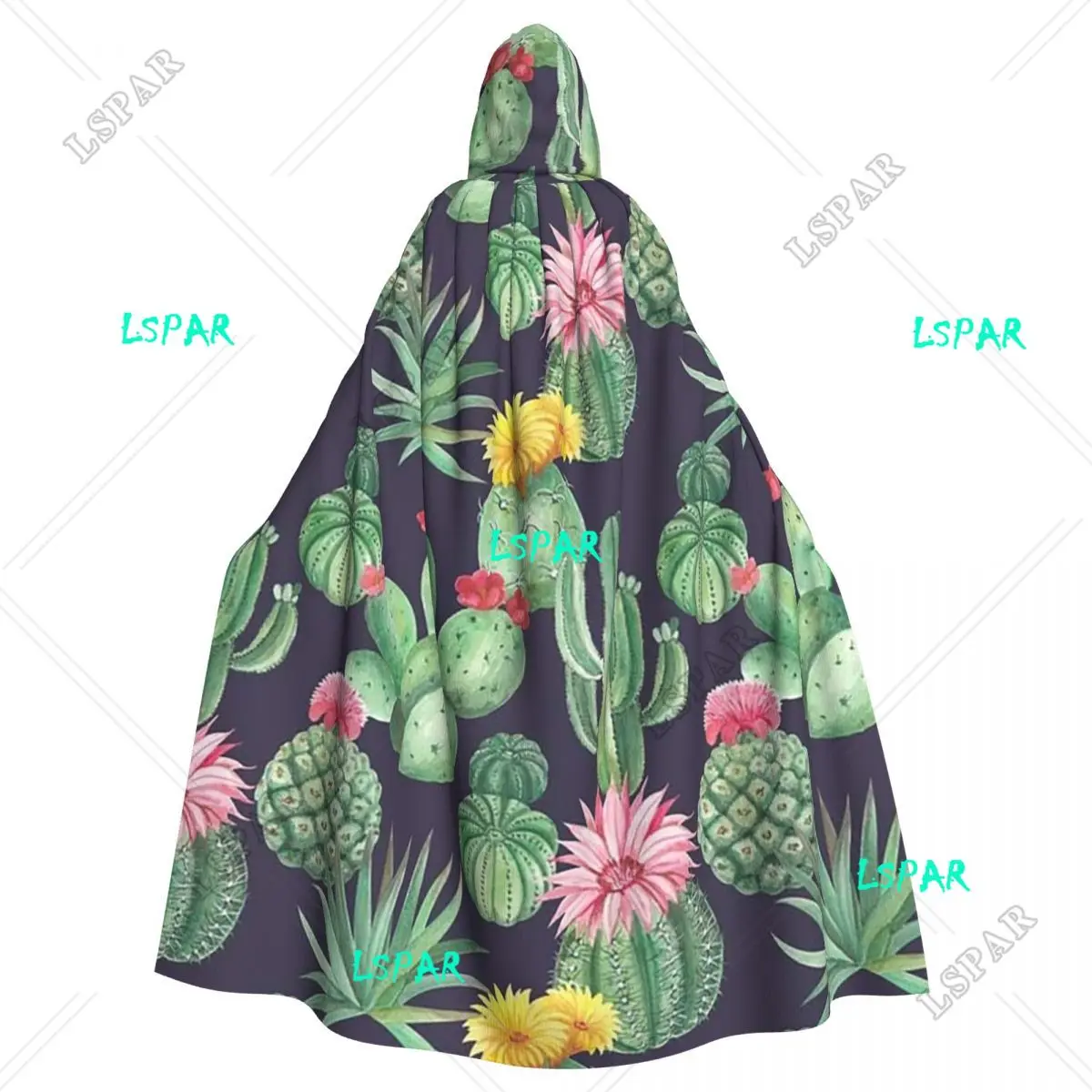 

Blooming Cactuses Seamless Pattern Long Hooded Cloak Witch Medieval Costume Cosplay Cape HalloweenParty Adult Unisex
