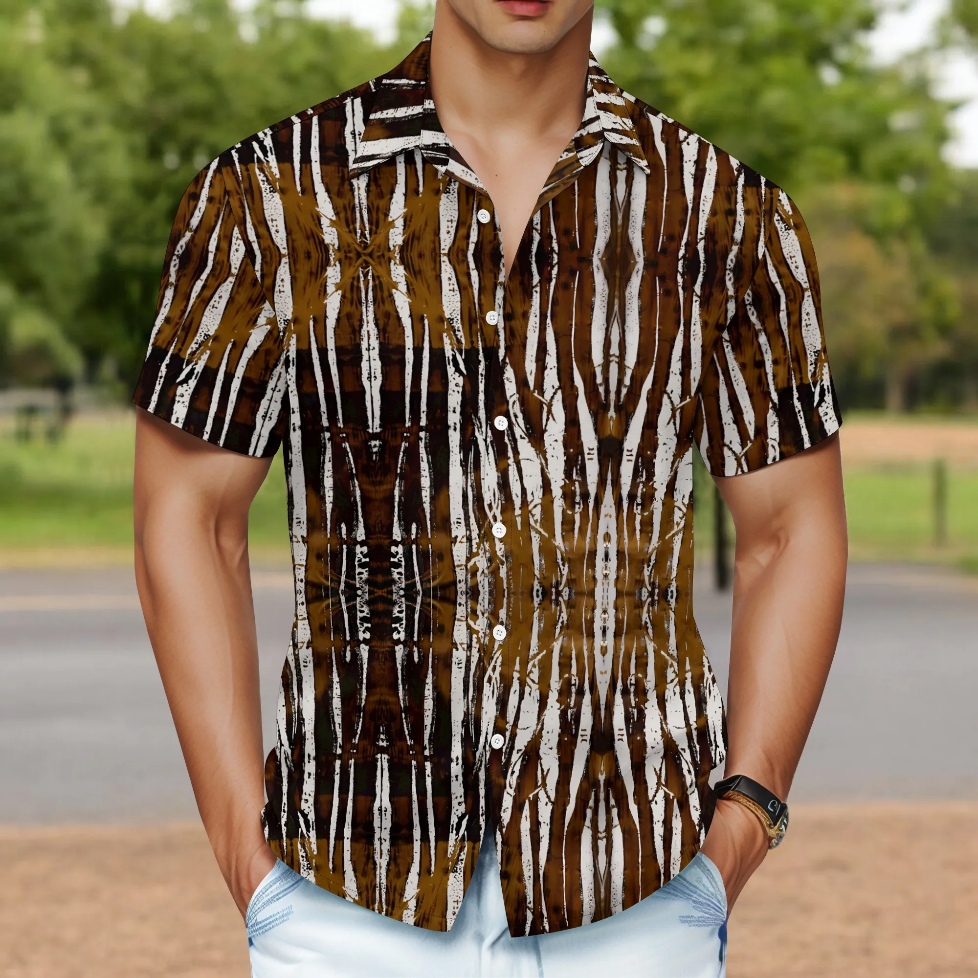 

YEAE Striped Pattern Print Shirt for Men Summer Casual Short Sleeve Top