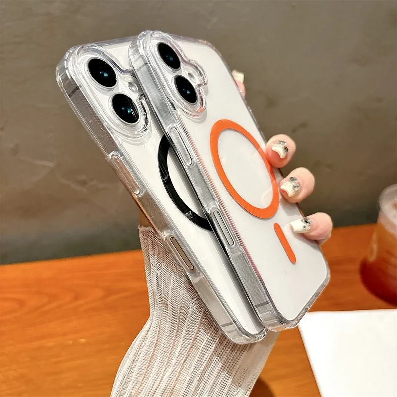 Magsafe 磁気耐衝撃クリアケース iphone 16 プロマックス 15 プロ 14 プラス 13 12 11 ワイヤレス充電カバーケース