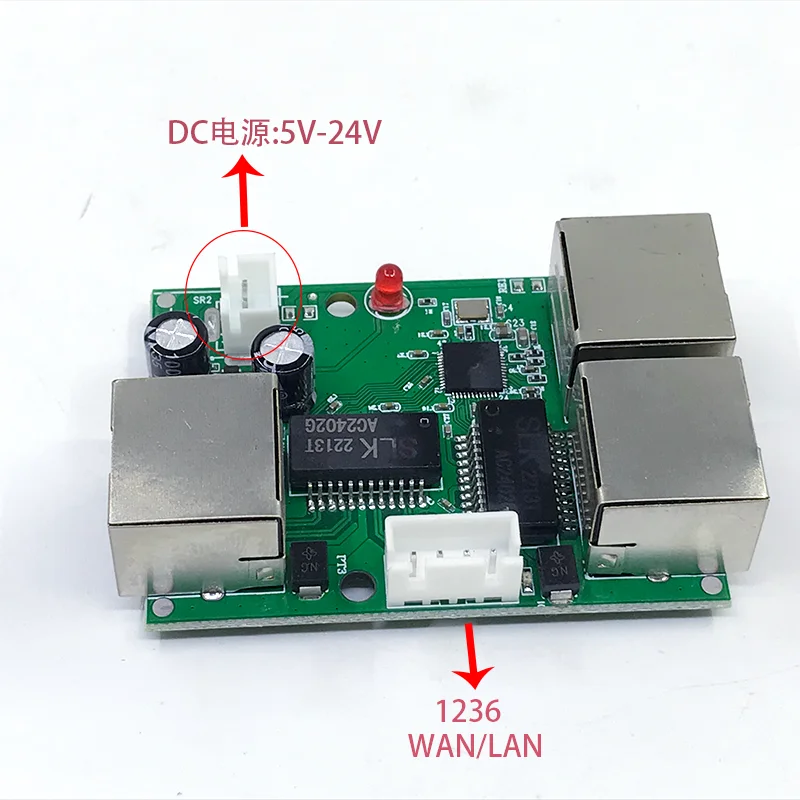 Ethernet Gigabit Industrial 4-port 100M Switch Wide-voltage 5-12V 12V-24V Network Splitter 10/100M