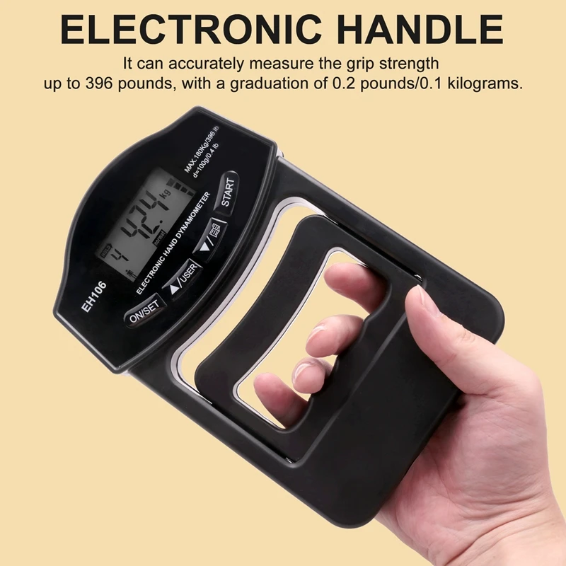 Grip Strength Tester, 396Lbs/180Kg Digital Hand Dynamometer Grip Strength Meter USB LCD Screen Hand Grip Dynamometer