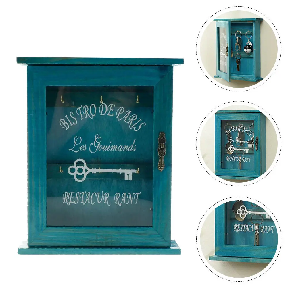 1Pcs Wooden Key Box Retro Style Natural Wood Glass Storage Case for Keys Sundries Home Entry Wall Mounted Decorative Organizer