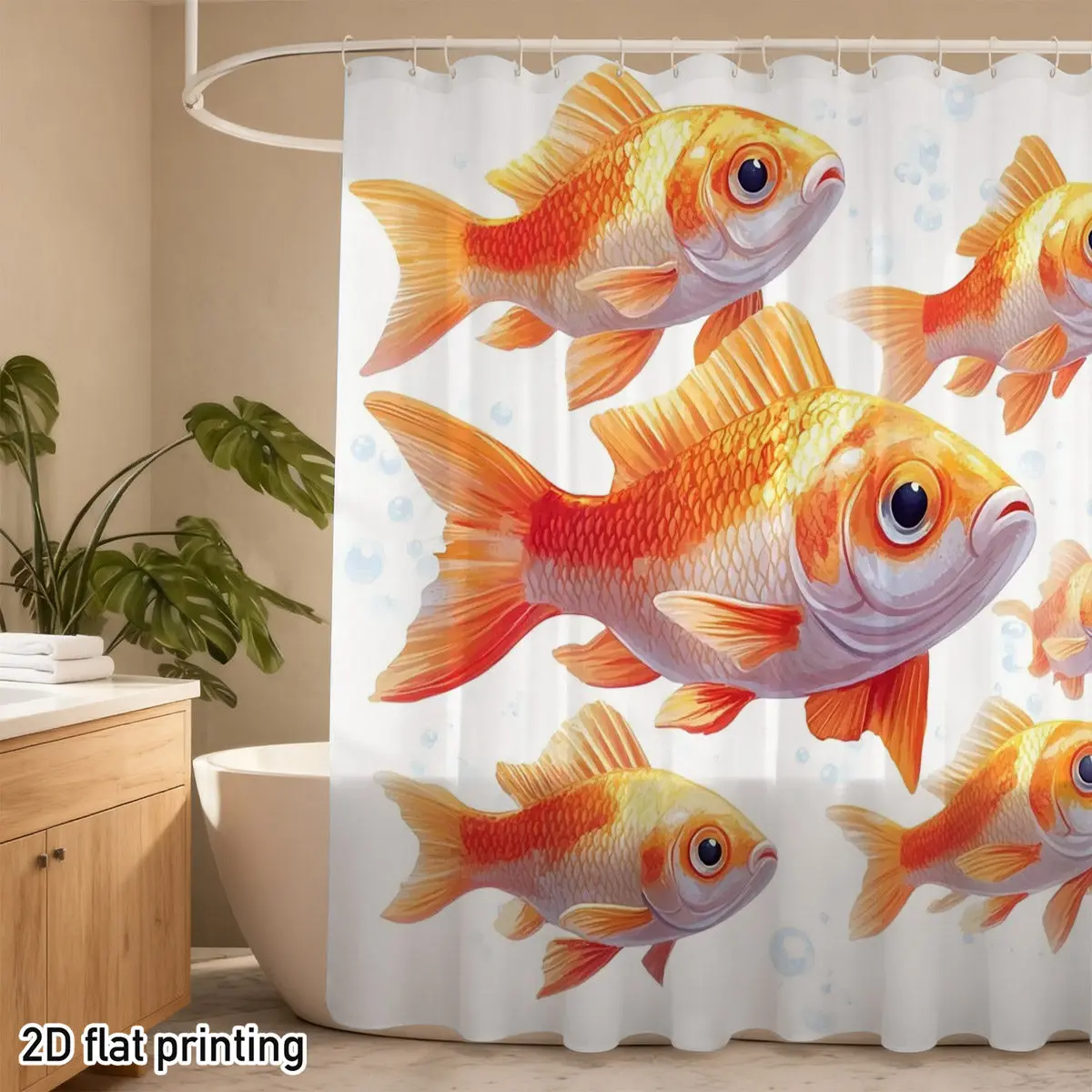 

Goldfish Shower Curtain 72x72 Polyester Washable with Grommets Orange Fish Chinese New Year Decor