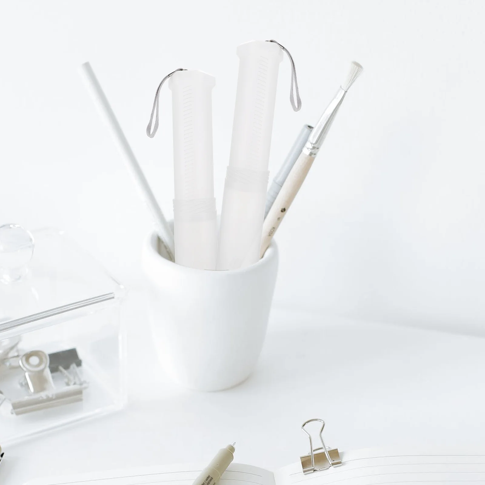 

2 Pcs Telescopic Pen Holder Students Pencil Portable Stationery Plastic Container Holders