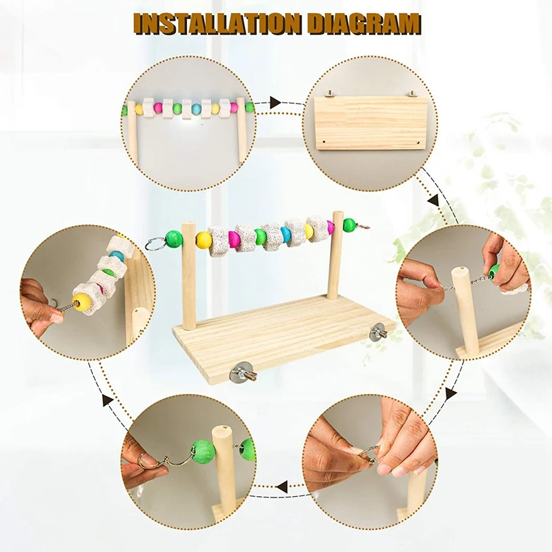 منصة خشبية الببغاء، ألعاب حامل جثم من الخشب الطبيعي، ألعاب مضغ الببغاء، كتل حافة الحمم البركانية-BAAQ